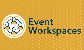 Cambridge Open Engage with logo Event Workspaces banner with a yellow background on Cambridge Core website.